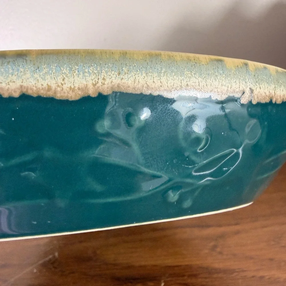 LTD Commodities Teal Ceramic Chip & Dip Serving Platter Bowl Reactive Glaze